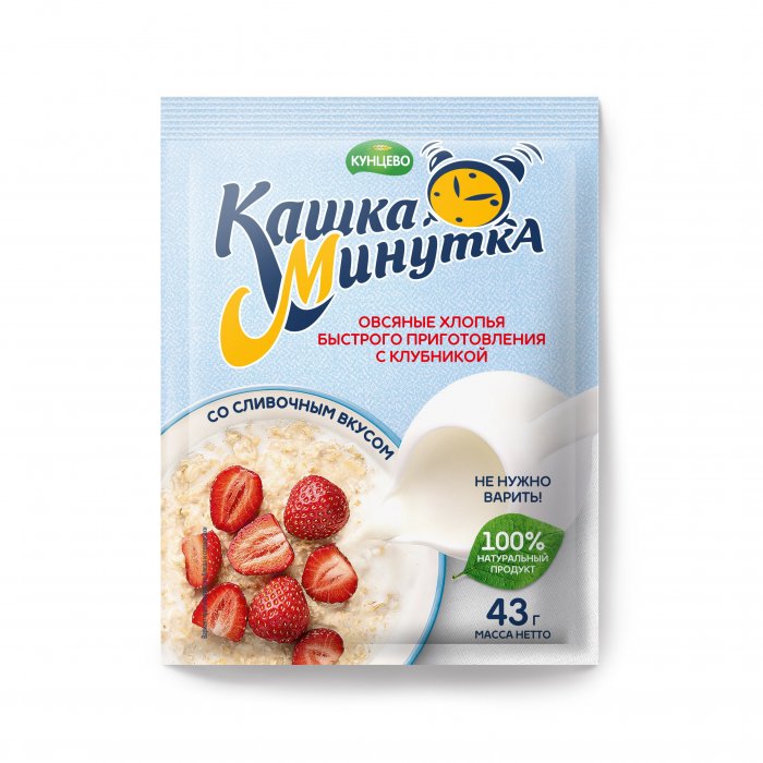 Хлопья овсяные со сливками "Кашка-Минутка" с клубникой