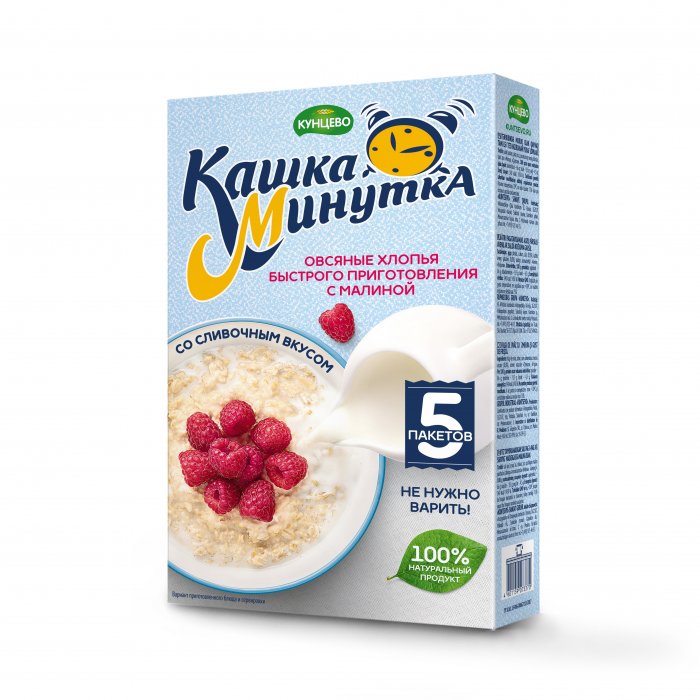 Хлопья овсяные со сливками "Кашка-Минутка" с малиной 215 г