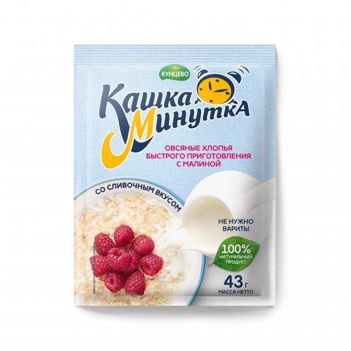 Хлопья овсяные со сливками "Кашка-Минутка" с малиной