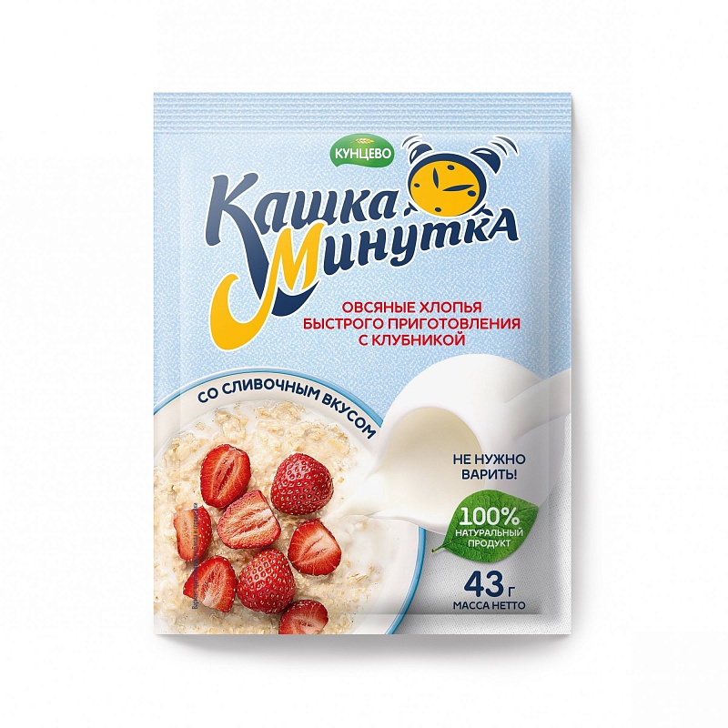 Хлопья овсяные со сливками "Кашка-Минутка" с клубникой